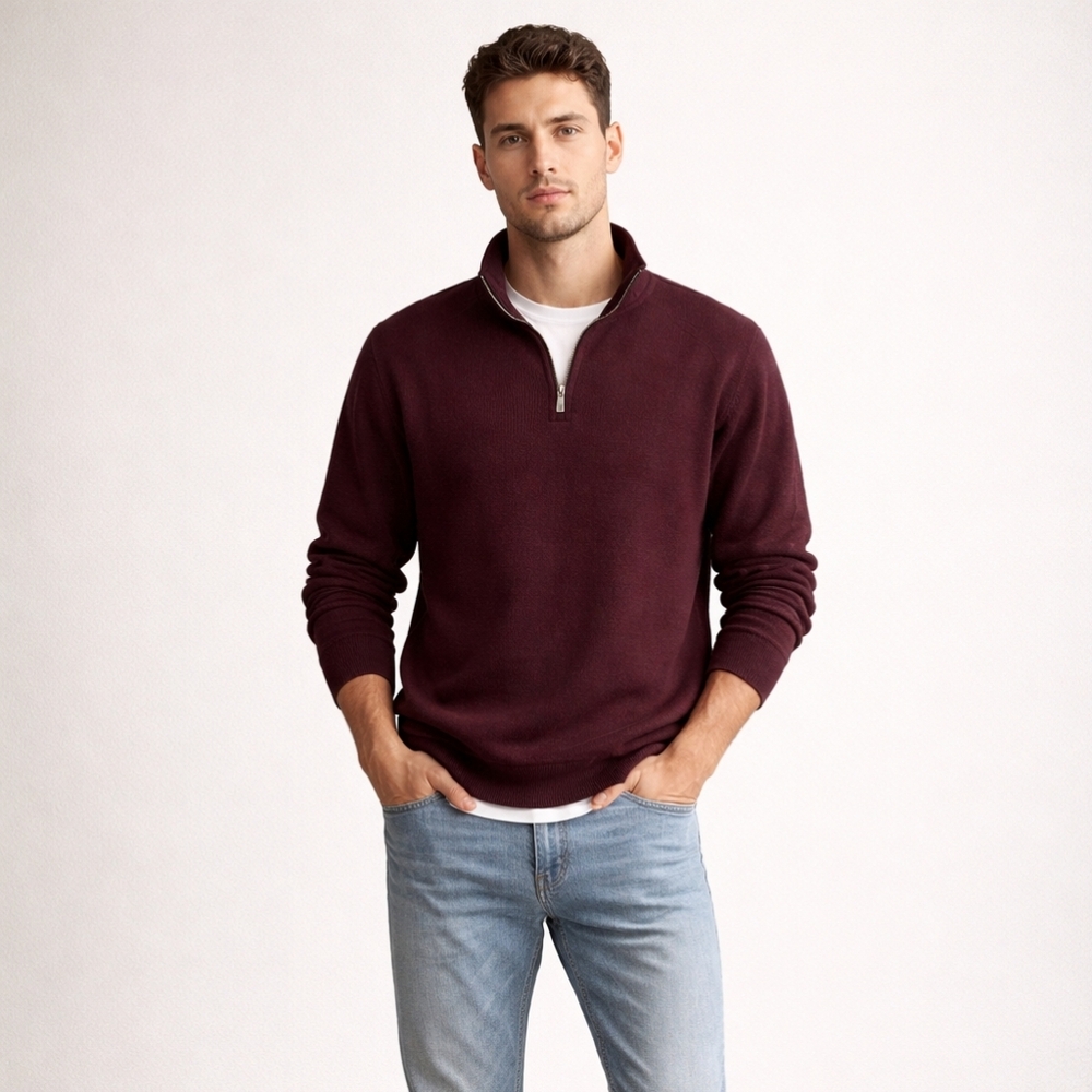 Joe Joseph Abound L Retro Minimalist NWT 90's Burgundy‎ Sweater 1/4 Zip Knit